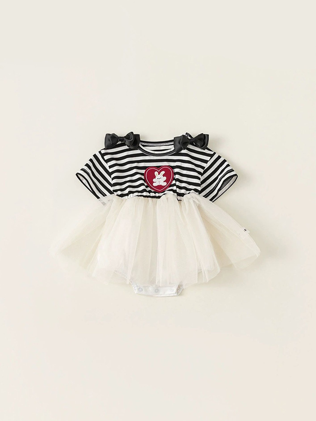 

LULU & SKY Girls Striped Flared Sleeves Fit & Flare Dress, White