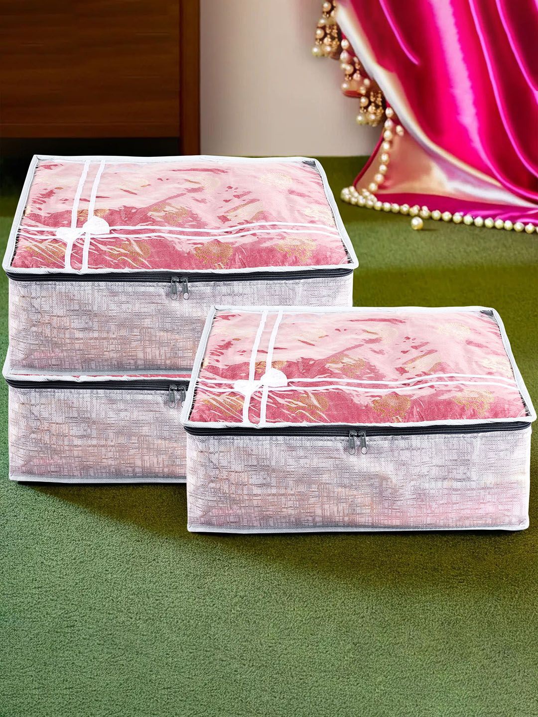 

Kuber Industries Grey Pack of 3 Bow-Jute Printed Top Window Multi-Utility Organisers