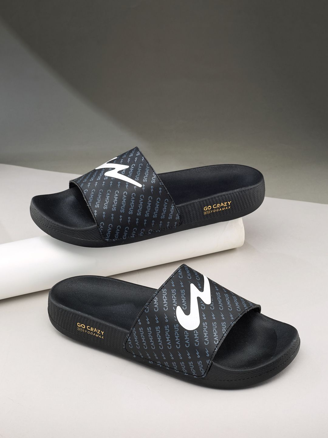 

Campus Men Printed Sliders, Black