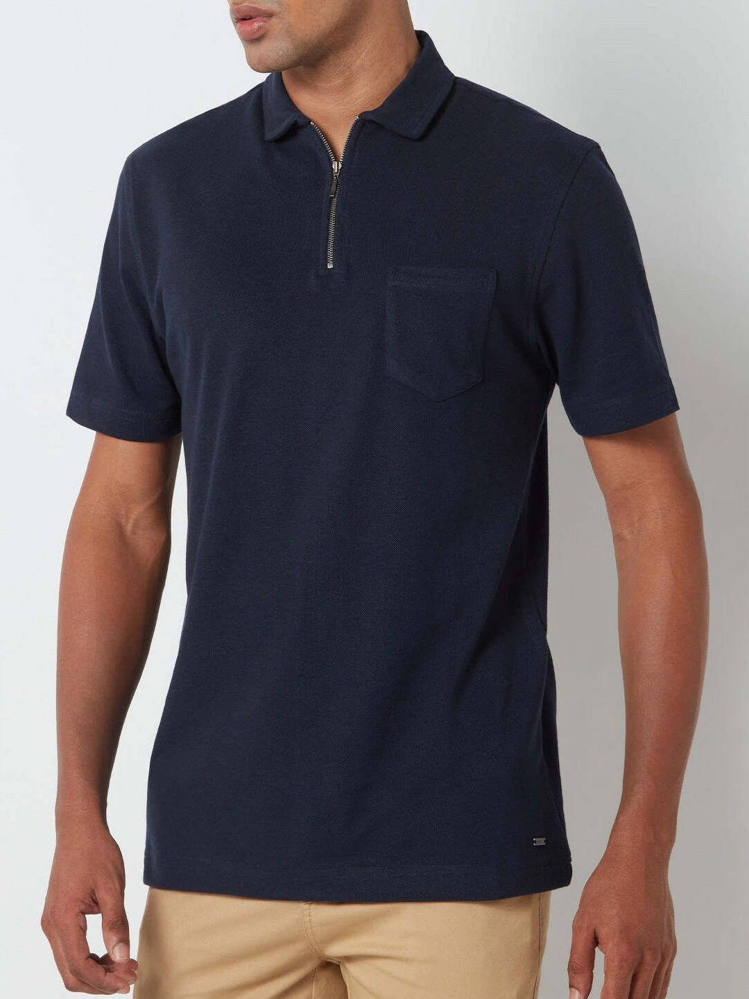 

Bombay Shirt Company Men Solid Polo Collar Cotton T-shirt, Navy blue