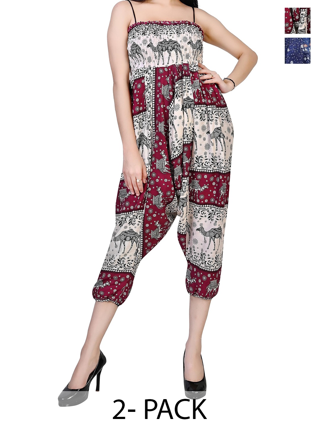 

NarNari Women Pack of 2 Printed High-Rise Harem Pants, Blue