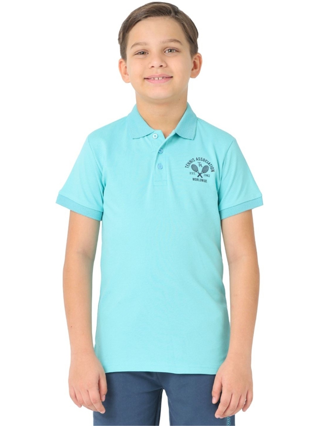 

Nuego Boys Bio Finish Solid Polo Collar Cotton T-shirt, Turquoise blue