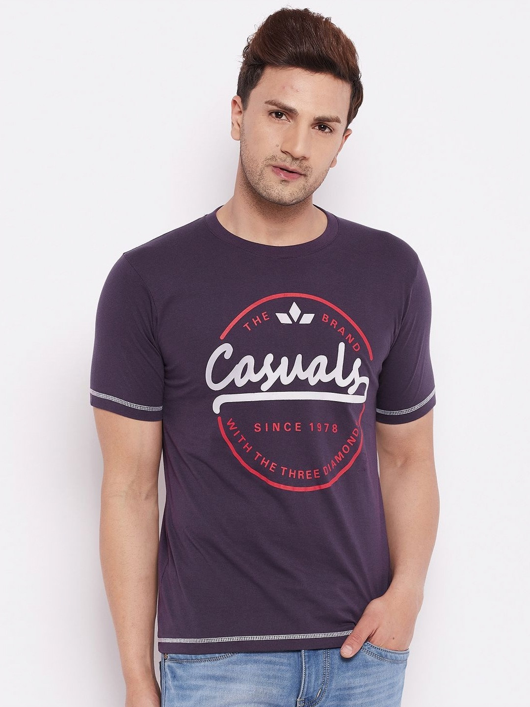 

LYCOS Men Typography Printed Round Neck Cotton T-shirt, Purple
