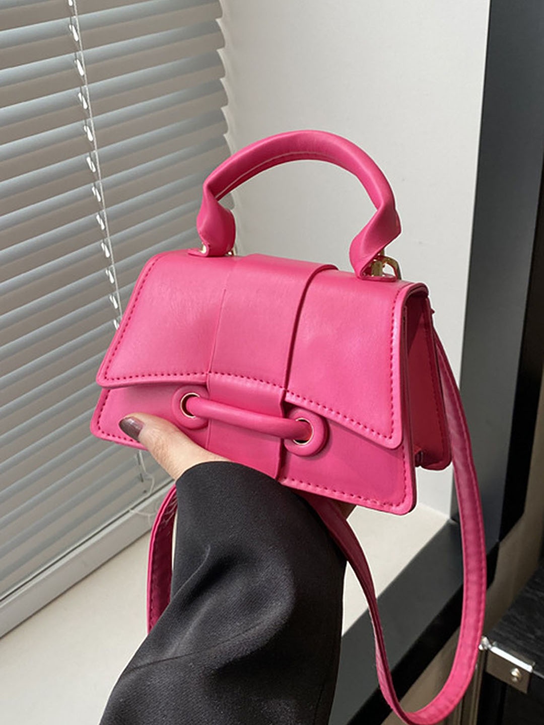 

LULU & SKY PU Bucket Handheld Bag with Bow Detail, Pink