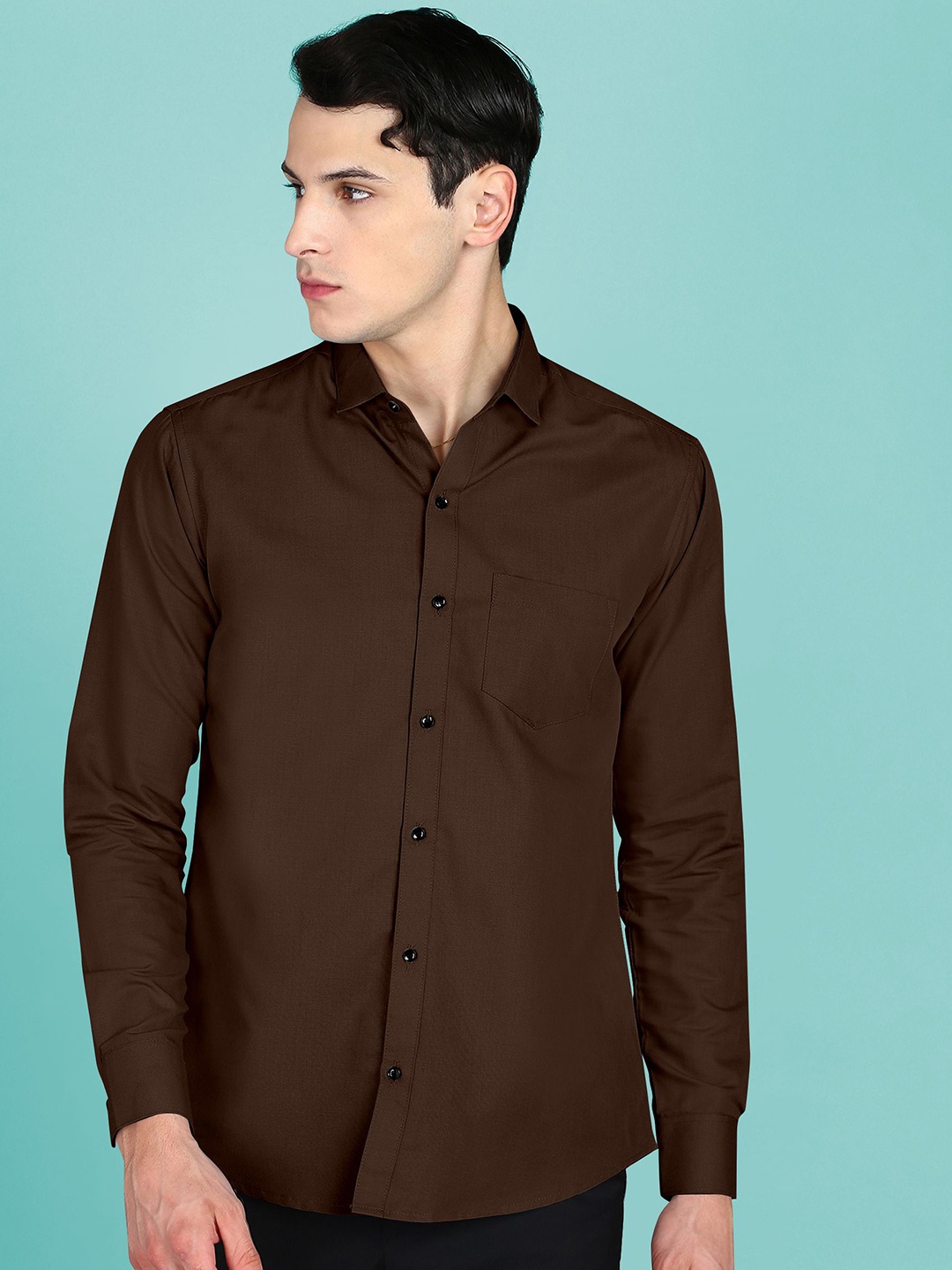 

Fibermill Men Slim Fit Opaque Casual Shirt, Coffee brown