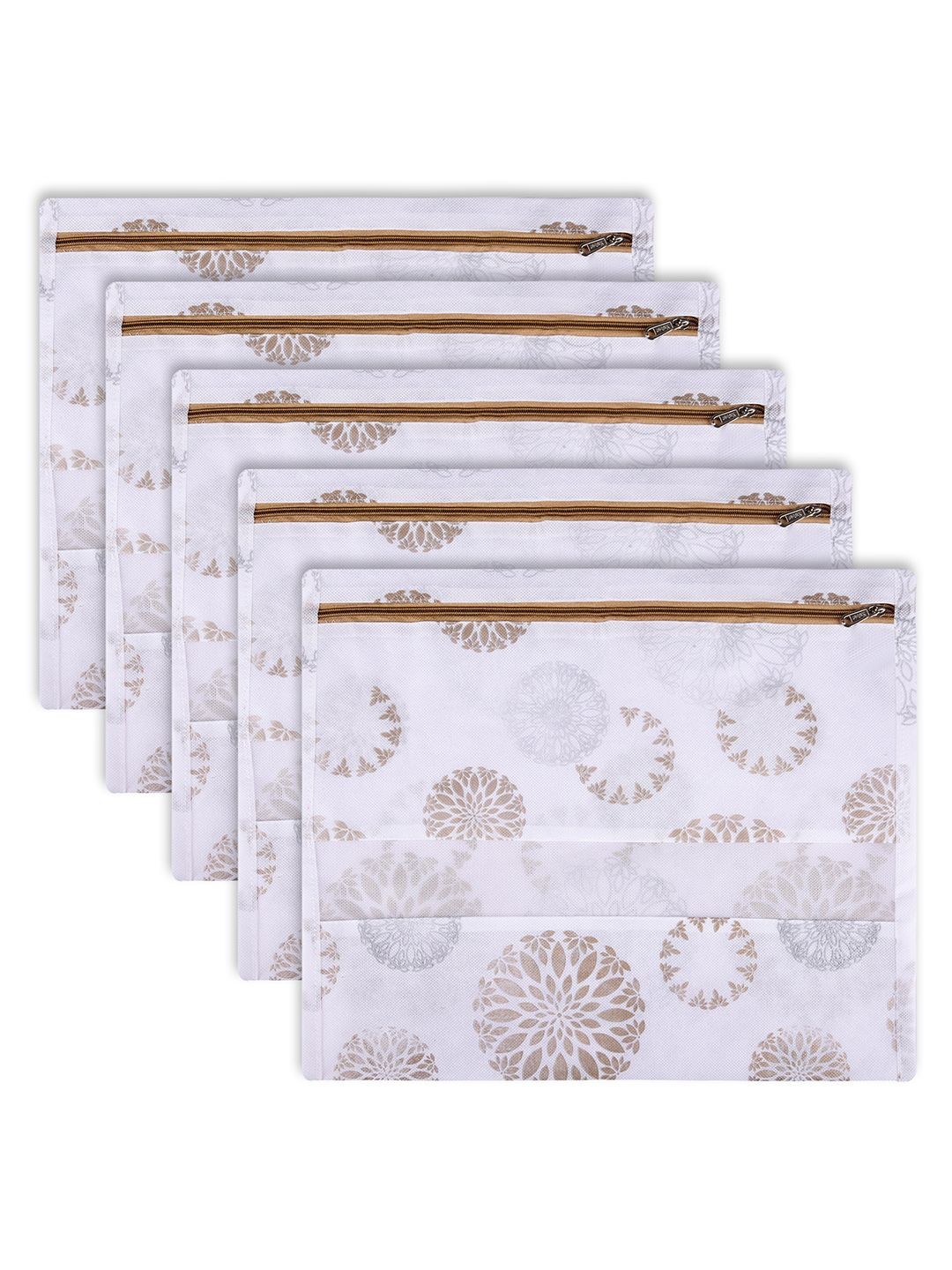 

Kuber Industries White Pack of 5 Gola-Printed Non-Woven Multi-Utility Organisers