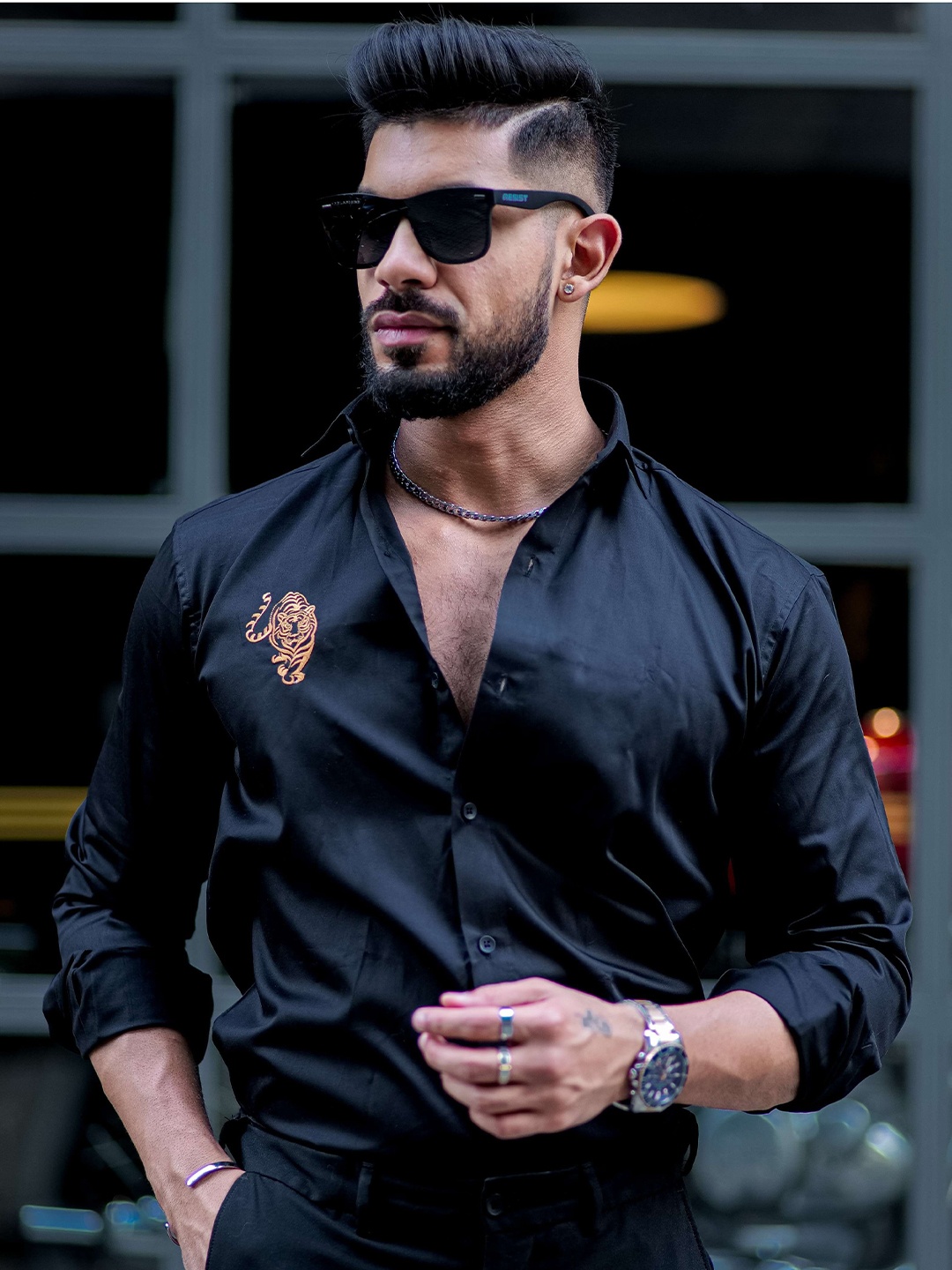 

Foomer Men Standard Opaque Casual Shirt, Black