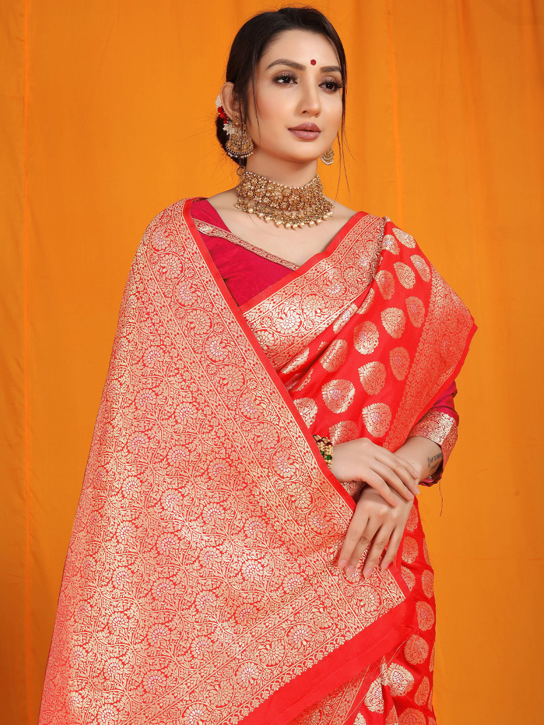 

Kandora Woven Design Zari Pure Silk Paithani Saree, Red