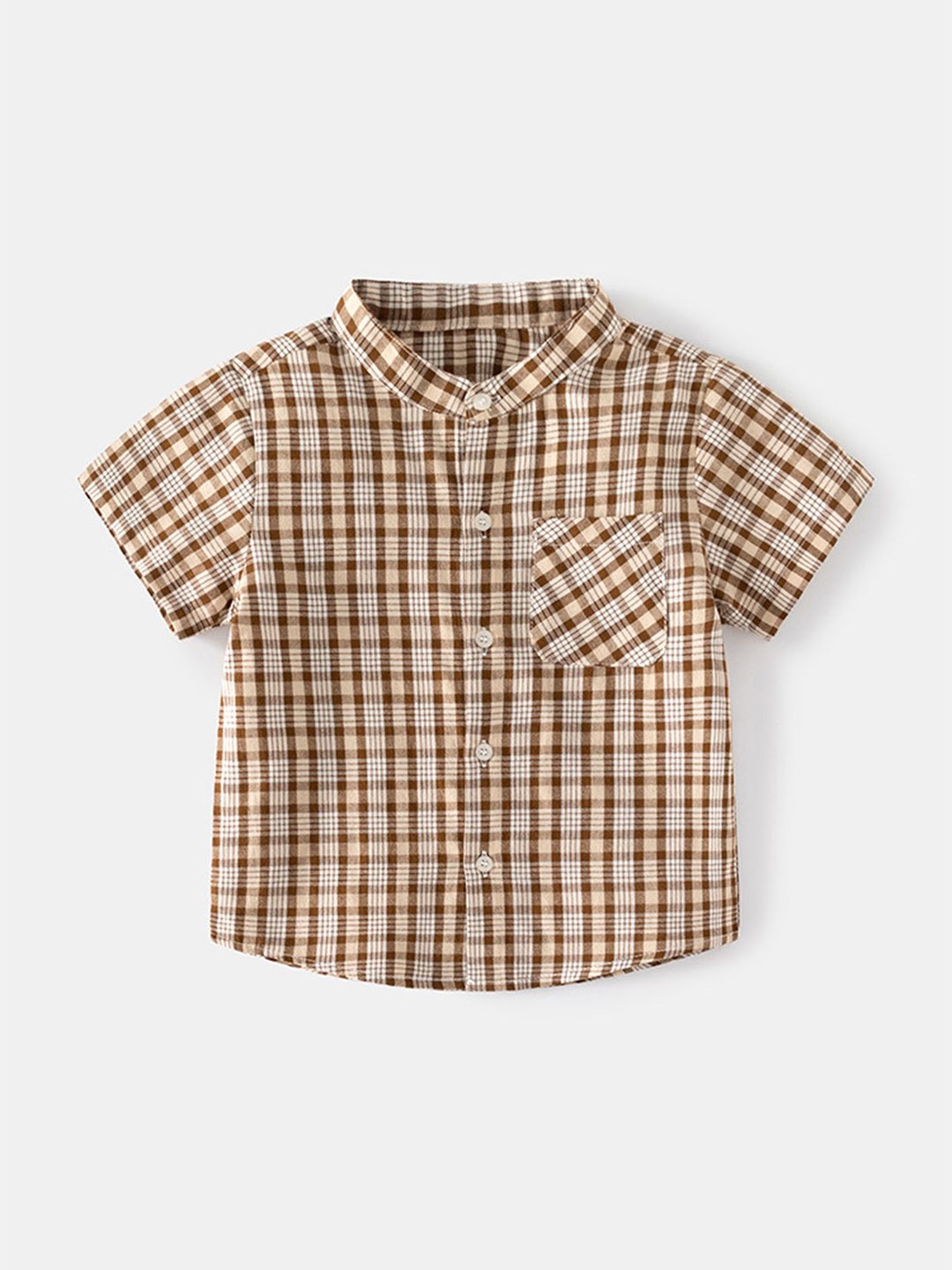 

LULU & SKY Boys Gingham Checks Opaque Checked Casual Shirt, Coffee brown