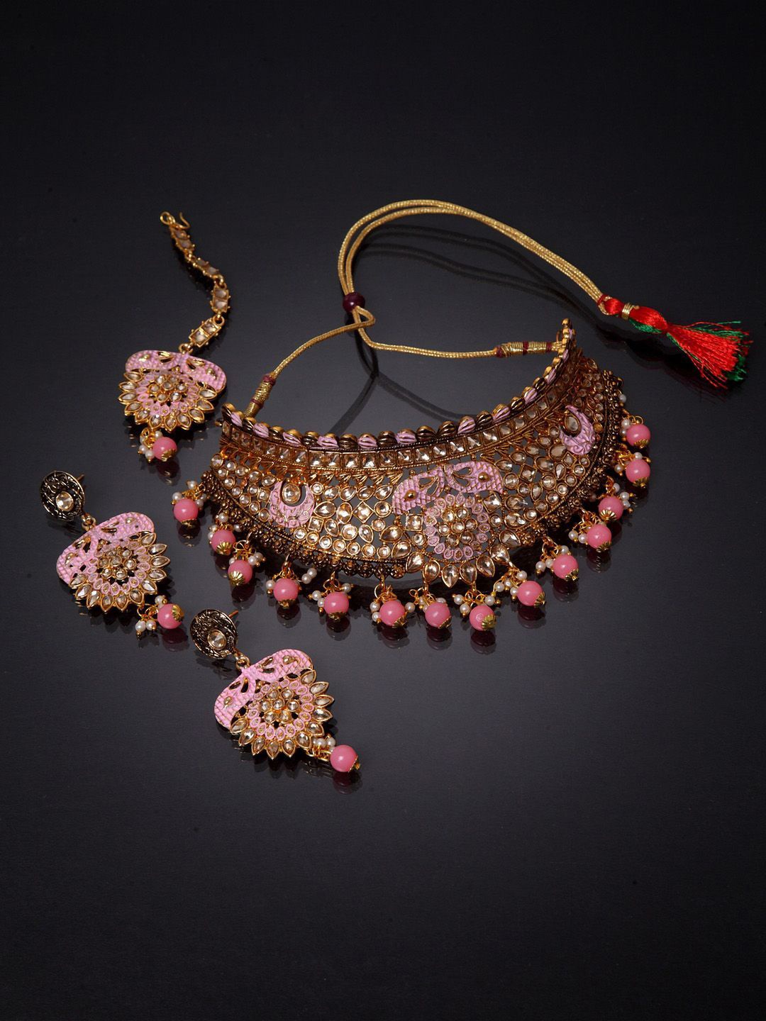 

Anouk Pink Gold-Plated Kundan Studded Jewellery Set