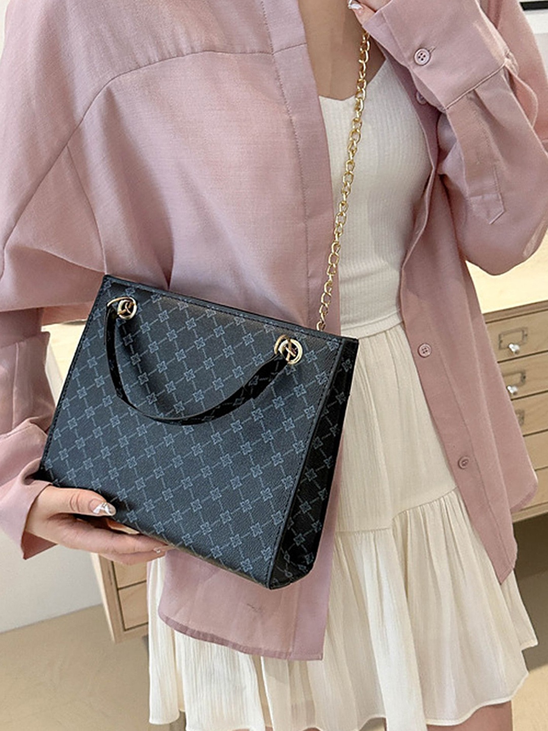 

LULU & SKY PU Structured Hobo Bag with Quilted, Black