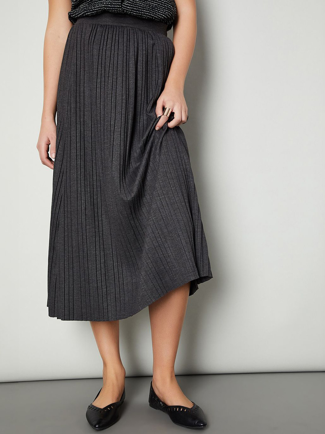 

max A-line Pleated Midi Skirt, Grey