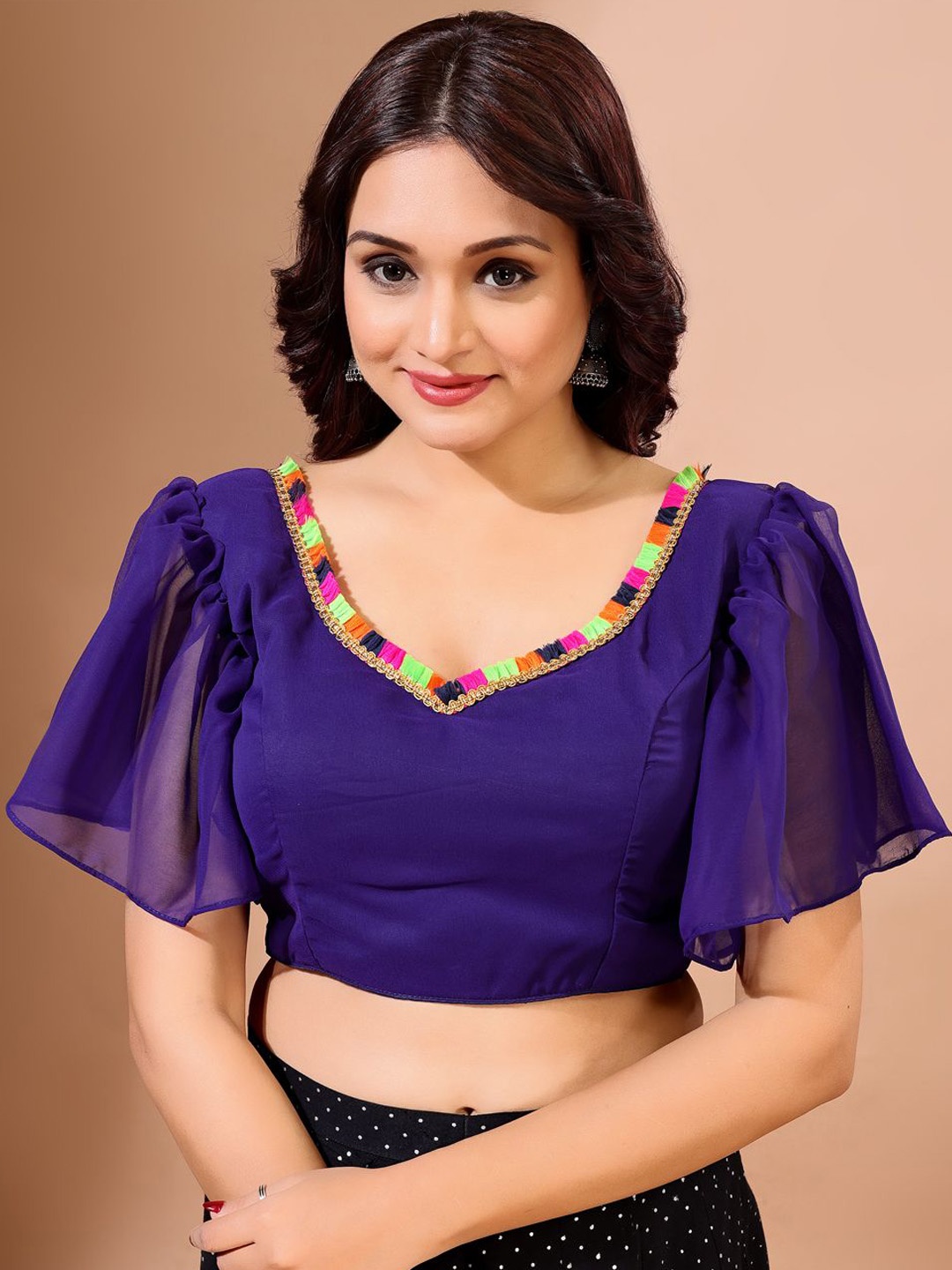 

freelax V-Neck Saree Blouse, Navy blue
