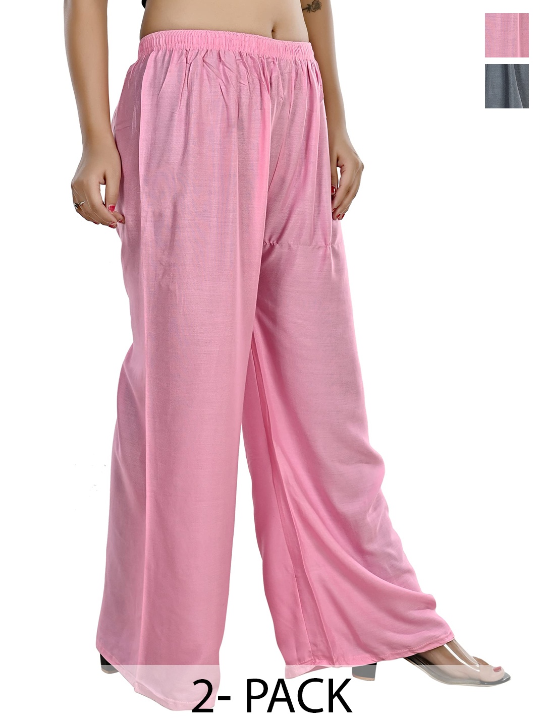 

NarNari Women Pack of 2 Wide Leg Palazzos, Pink