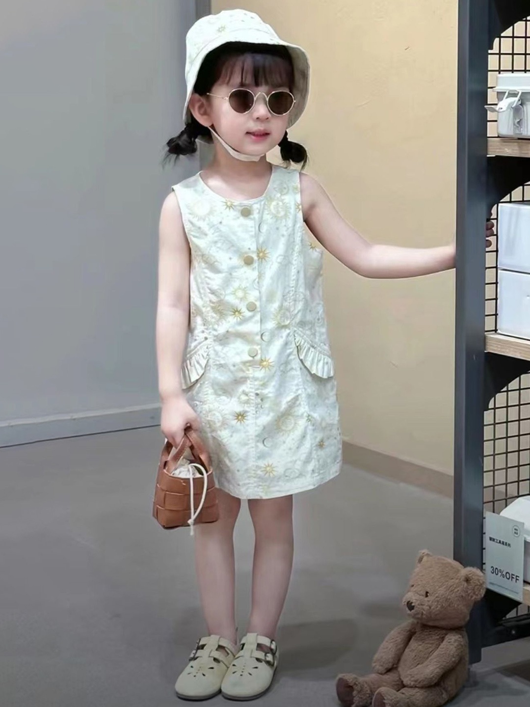 

LULU & SKY Girls Printed Cotton Shift Dress, White