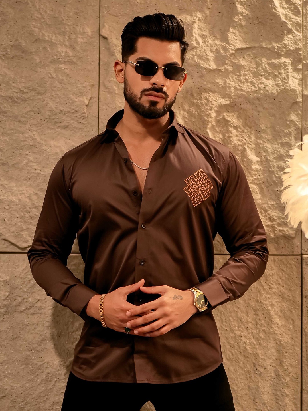

Foomer Men Standard Opaque Casual Shirt, Brown