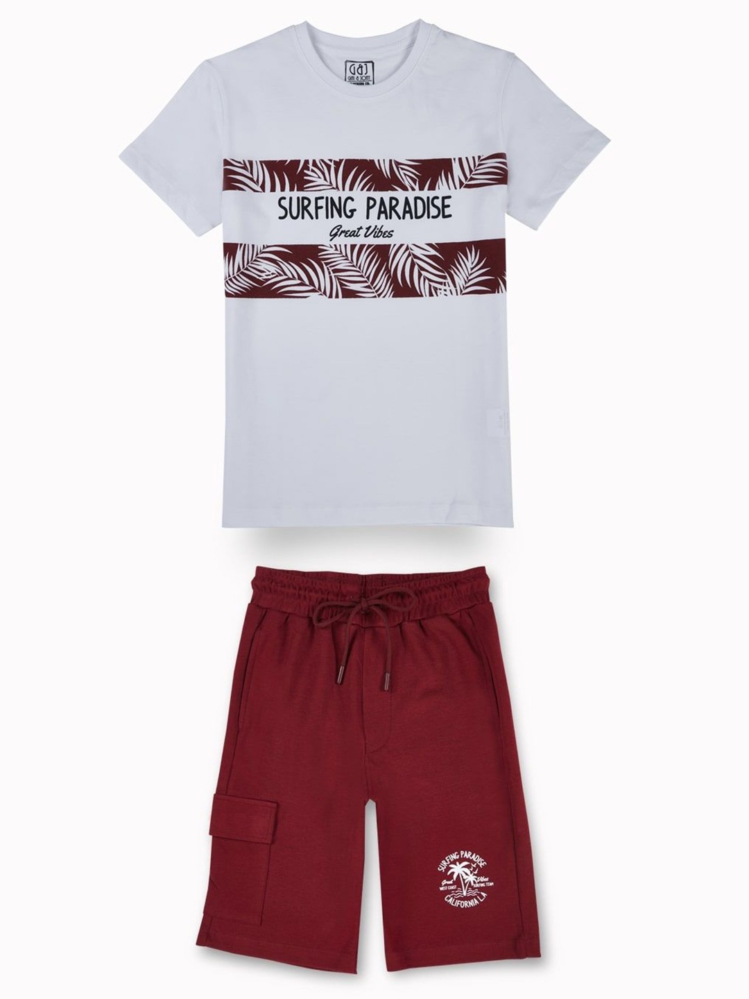

Gini and Jony Boys Printed Round Neck Pure Cotton T-shirt With Shorts, White