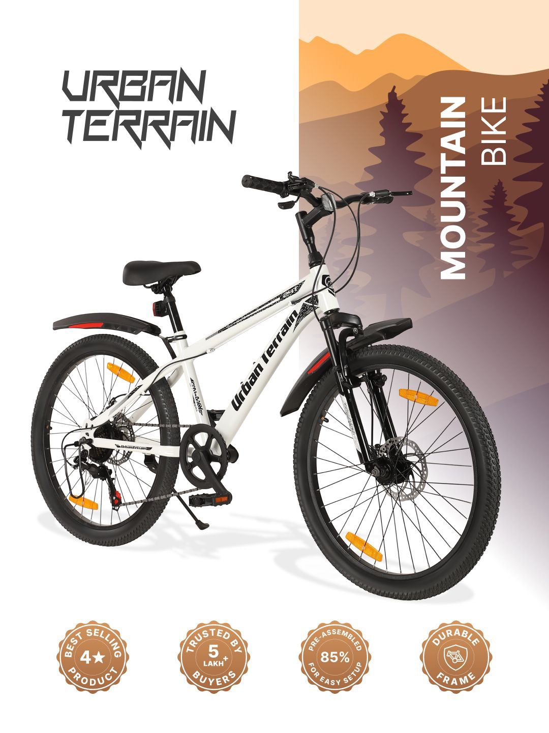 

URBAN TERRAIN Galaxy Max 24T Steel 7 Gear Mountain Bike, White
