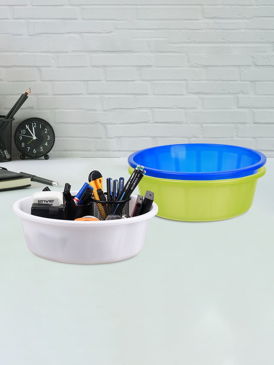 

Kuber Industries Green & Blue 3 Pieces Desk Organisers 6 ltr