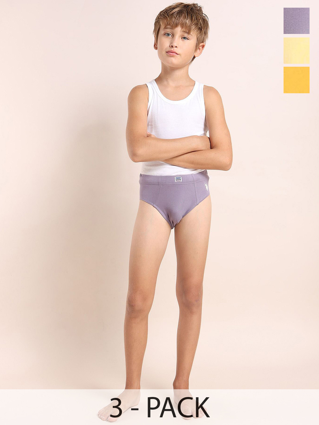 

U.S. Polo Assn. Kids Boys Pack Of 3 Anti Microbial Mid Rise Briefs - EKB06-OFY-P3, Yellow