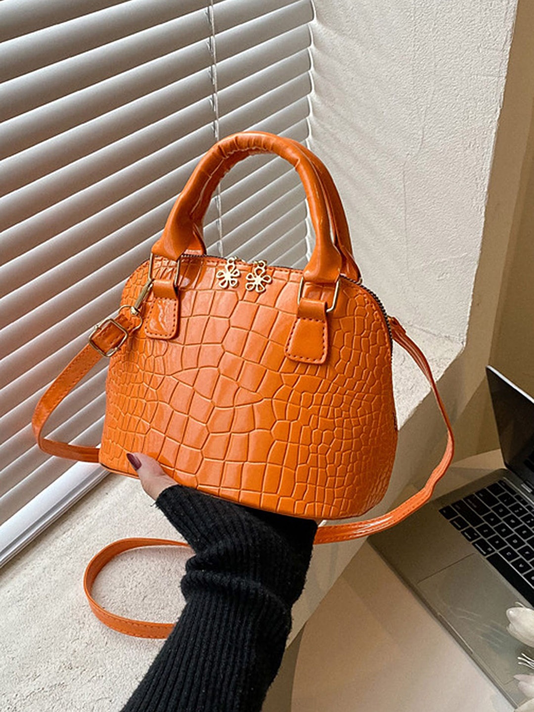 

LULU & SKY Colourblocked PU Shopper Handheld Bag with Tasselled, Orange