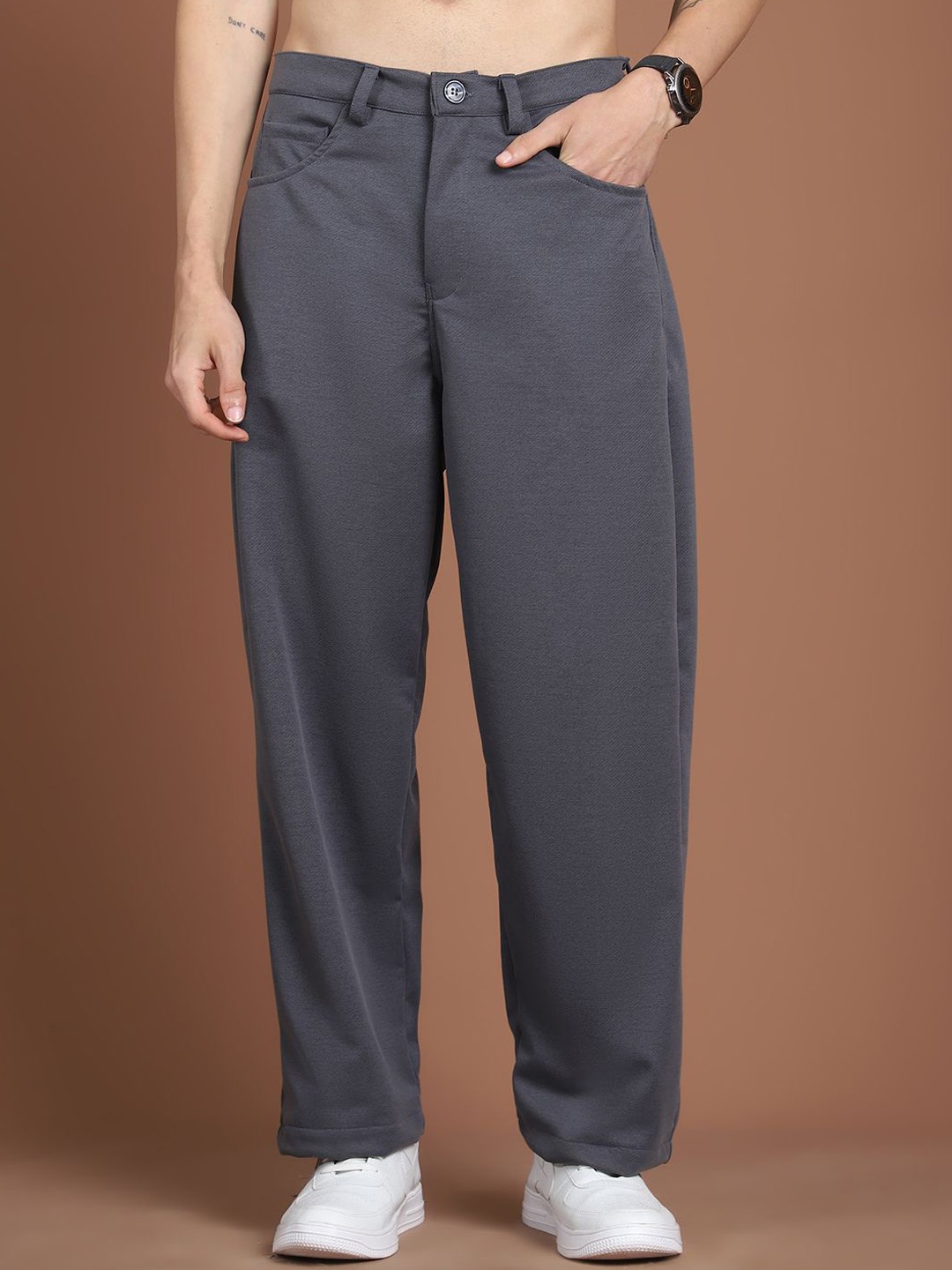 

Indian Needle Men Relaxed Easy Wash Chinos Trousers, Grey