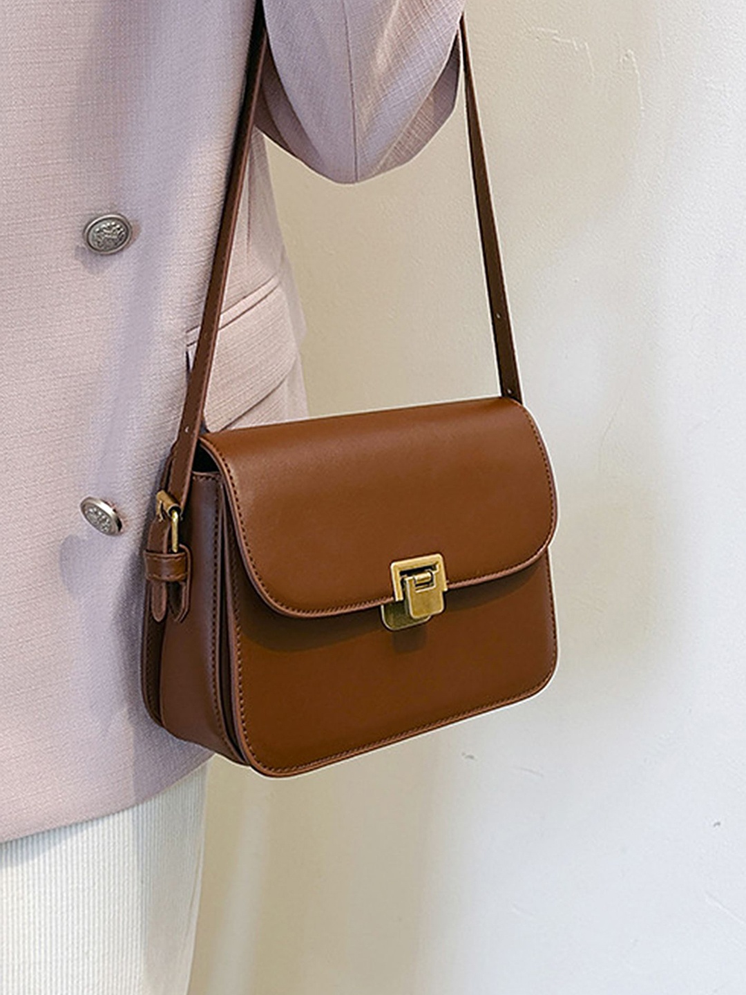 

LULU & SKY PU Oversized Structured Handheld Bag, Brown