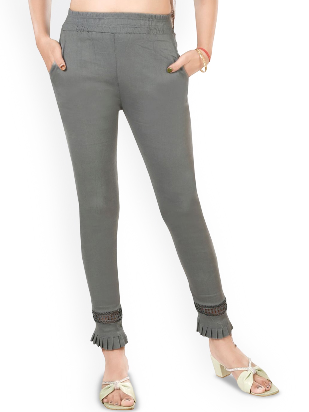 

Fessist Women Relaxed Skinny Fit Easy Wash Regular Trousers, Grey