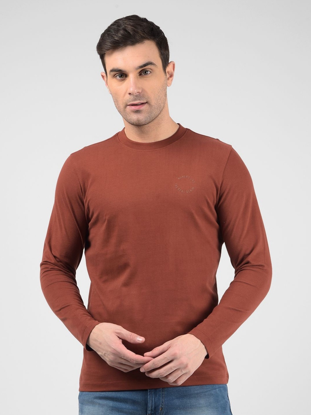 

Numero Uno Men Solid Round Neck Regular Fit Cotton T-shirt, Brown