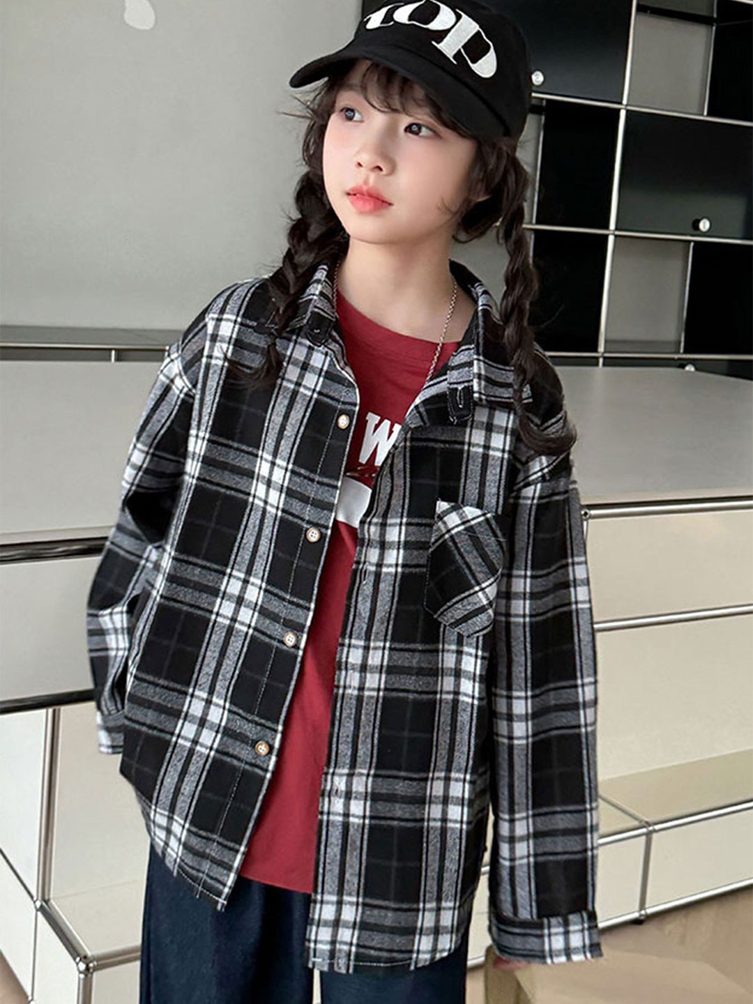 

LULU & SKY Checked Top, Black