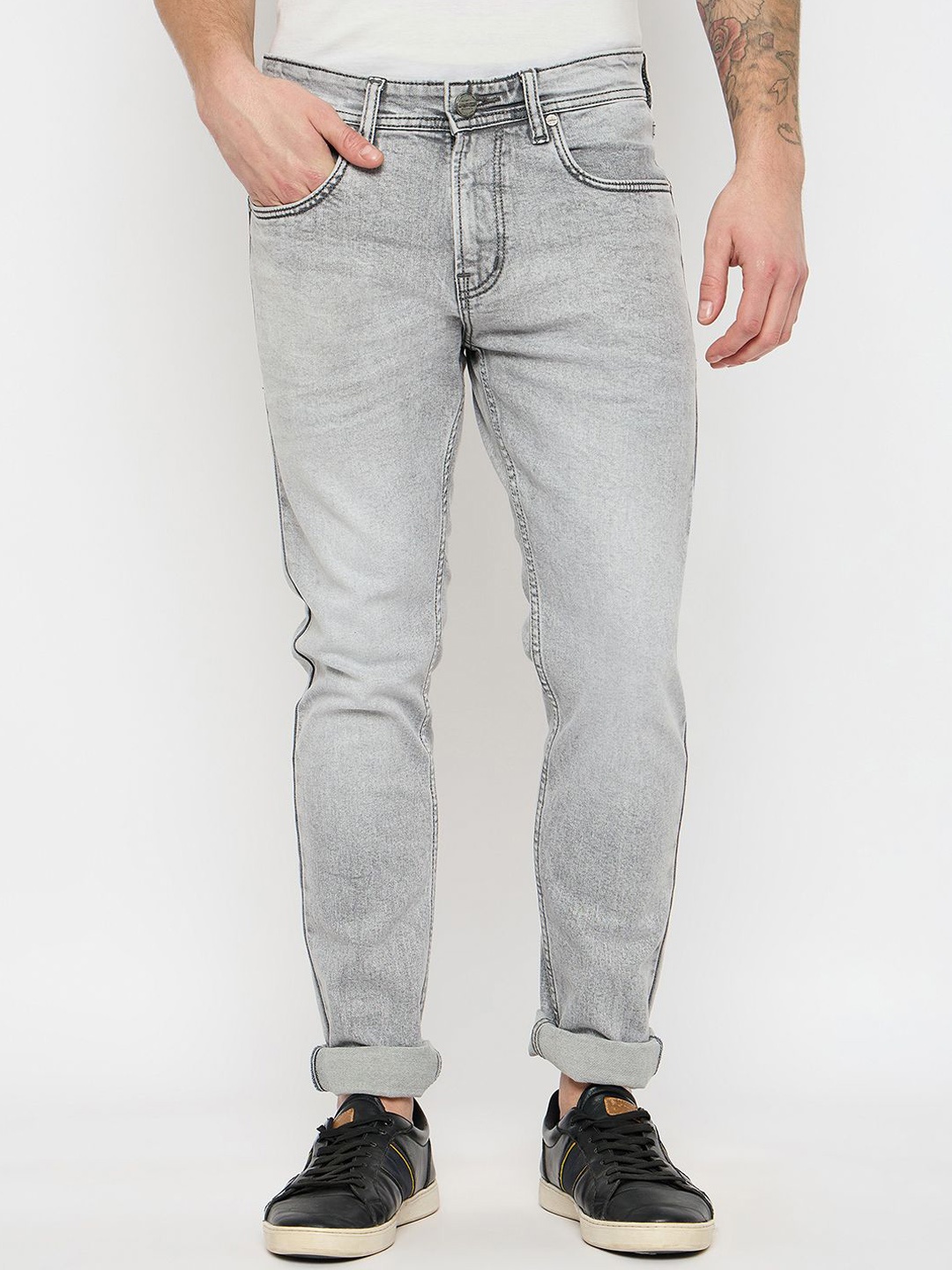 

Duke Men Cotton Slim Fit Light Fade Stretchable Jeans, Grey