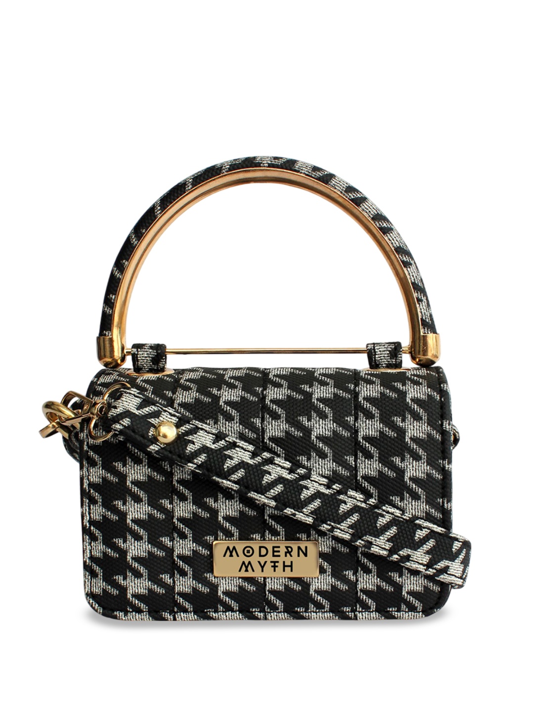 

MODERN MYTH Women Abstract Printed Miniature Leather Handheld Bag, Black