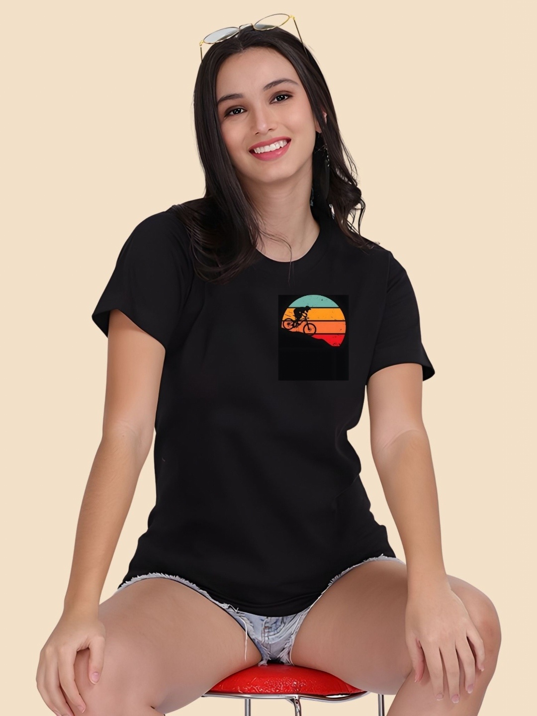 

SZN Women Graphic Printed Round Neck Cotton T-shirt, Black