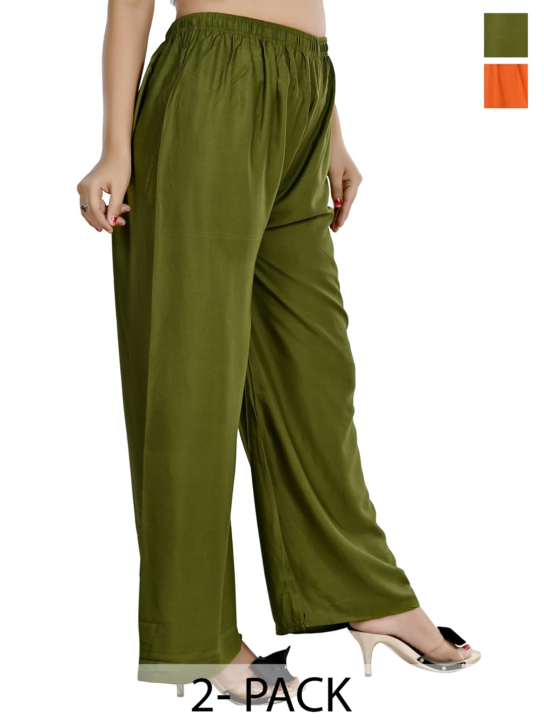 

NarNari Women Pack of 2 Wide Leg Palazzos, Green