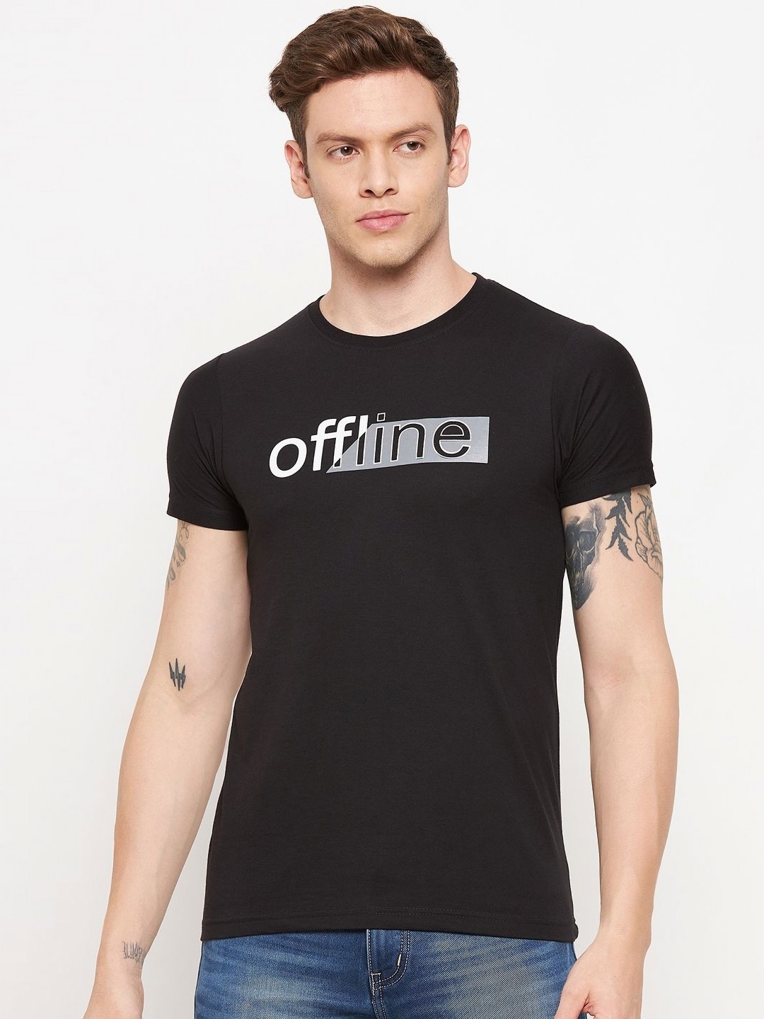 

LYCOS Men Typography Printed Round Neck Cotton T-shirt, Black
