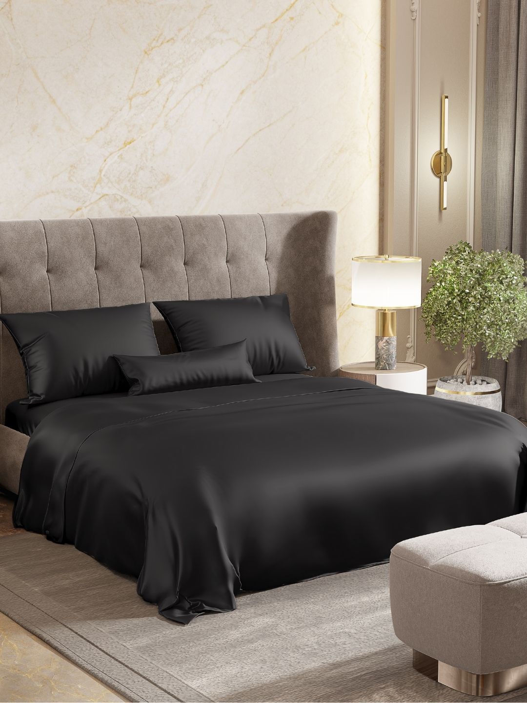 

haus & kinder Black 300 TC Queen Bedsheet with 2 Pillow Covers 2.74 m x 2.28 m