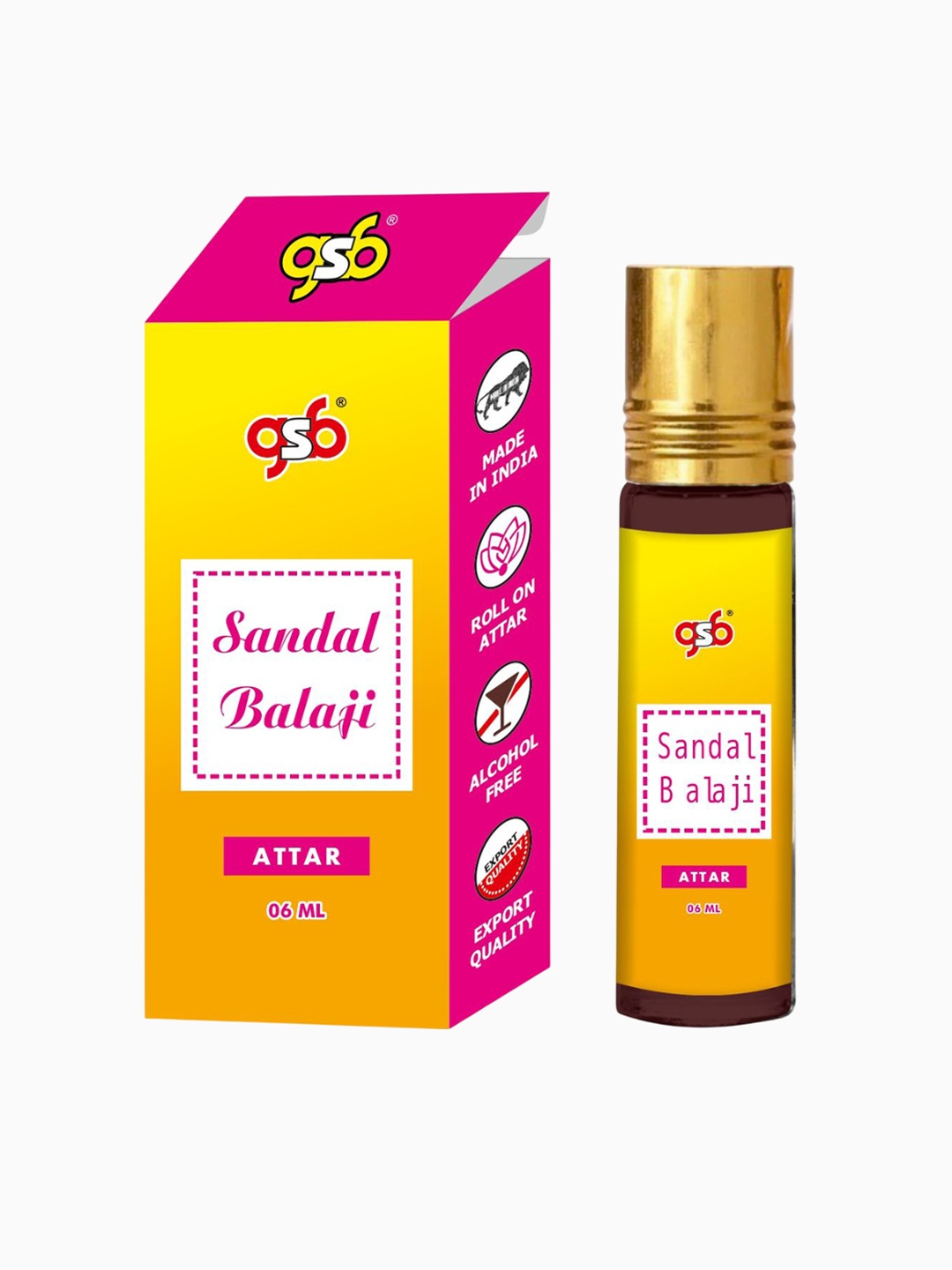 

GSB Sandal Balaji Alcohol Free Long Lasting Roll On Attar - 6 ml, Brown