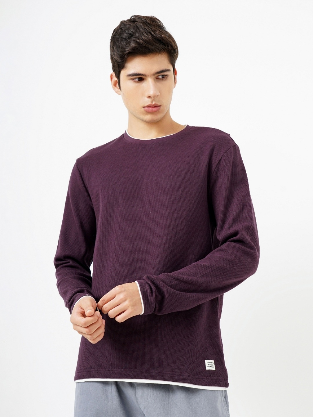 

Genoa Men Solid Round Neck Cotton Relaxed Fit T-shirt, Purple