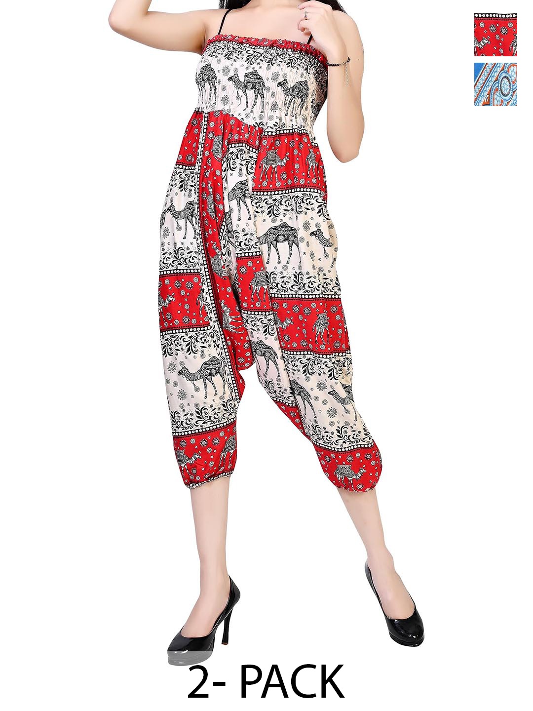 

NarNari Women Pack Of 2 Printed Loose-Fit Harem Pants, Red