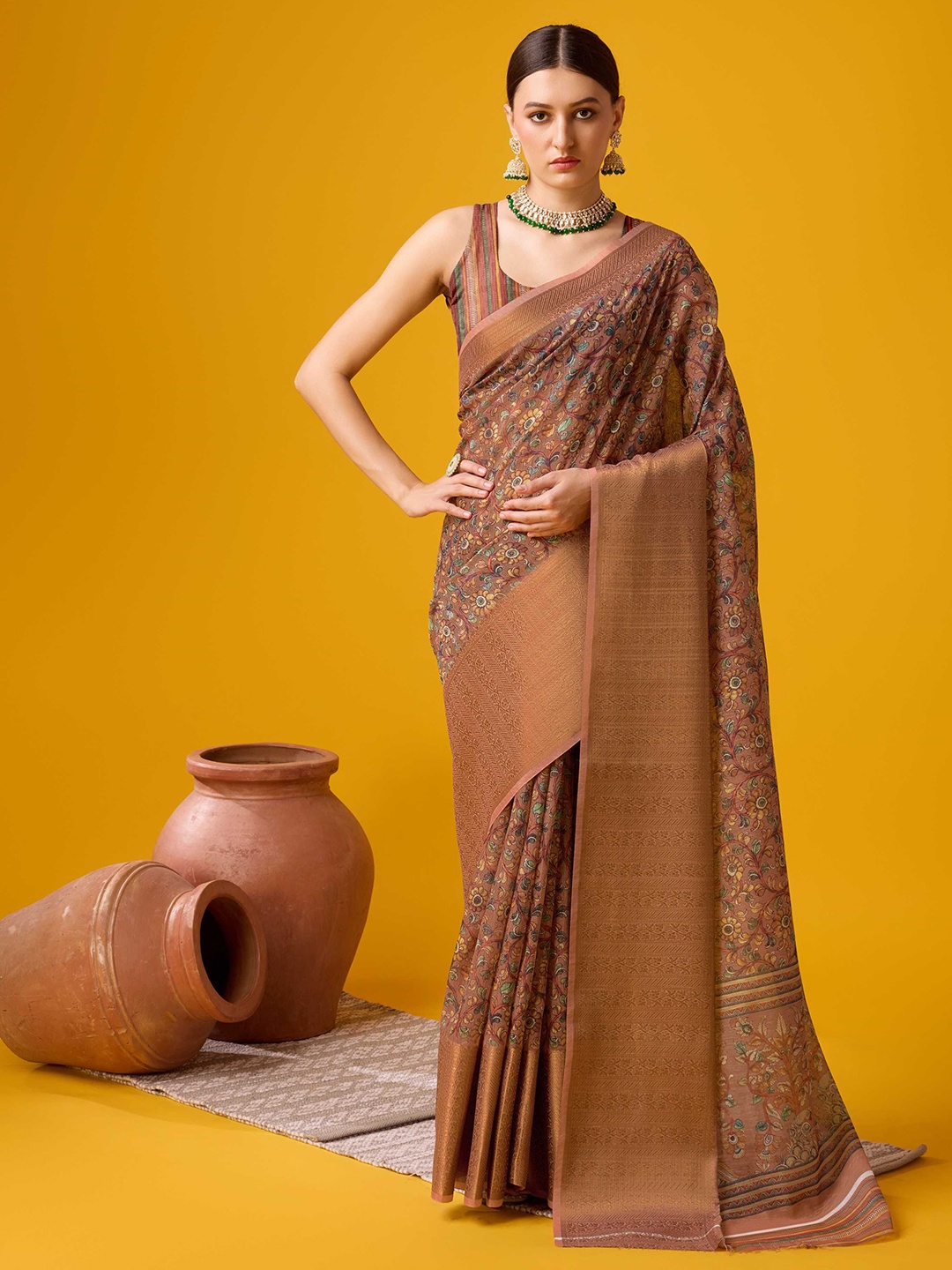 

DIVASTRI Kalamkari Zari Saree, Peach