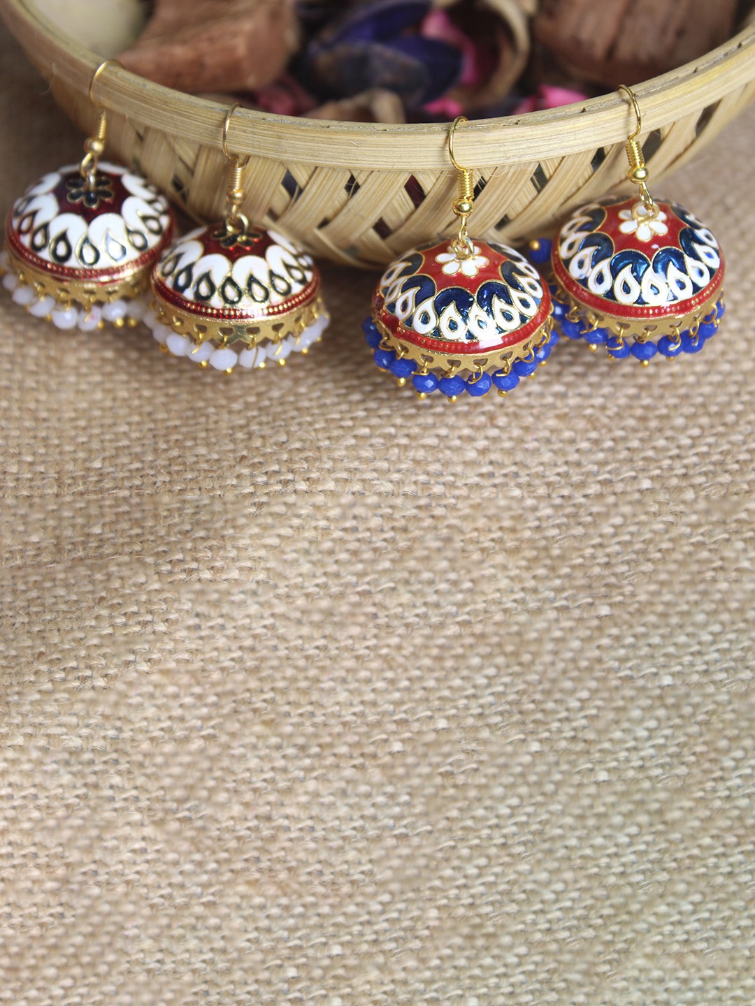 

Aviksha Creations Gold-Plated Artificial Beads Beaded Dome Shaped Jhumkas, White