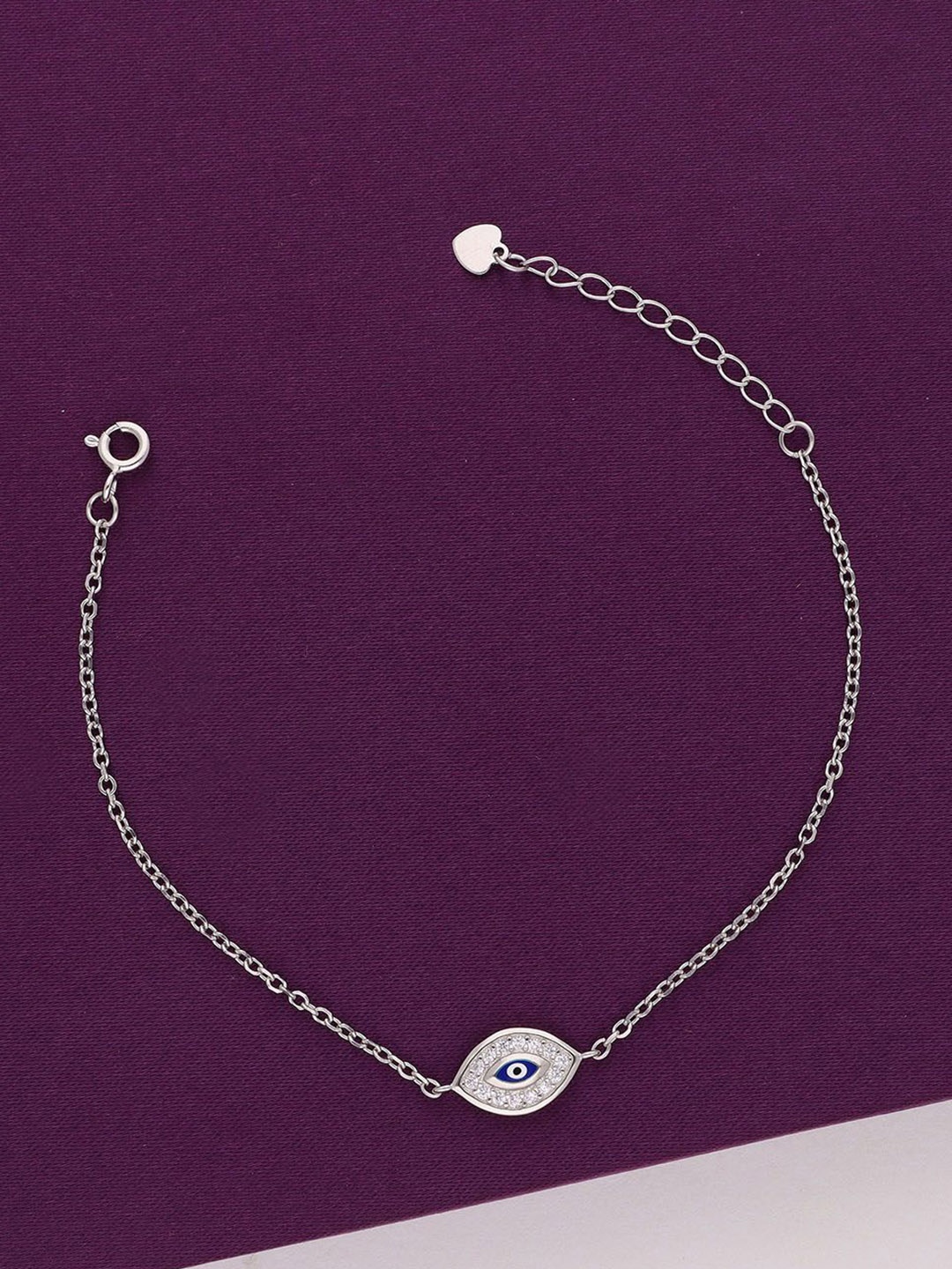 

KAI JEWEL Women Rhodium-Plated Cubic Zirconia Studded Evil Eye Link Bracelet, Silver