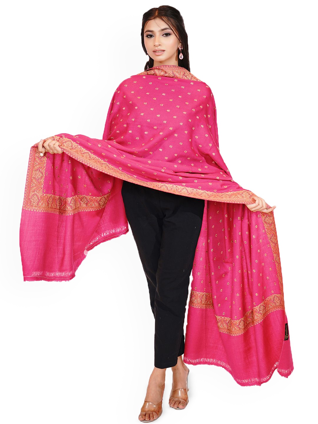

PASHMAL INDIA PRIVATE LIMITED Ethnic Motifs Woven Design Zari Woollen Shawl, Pink