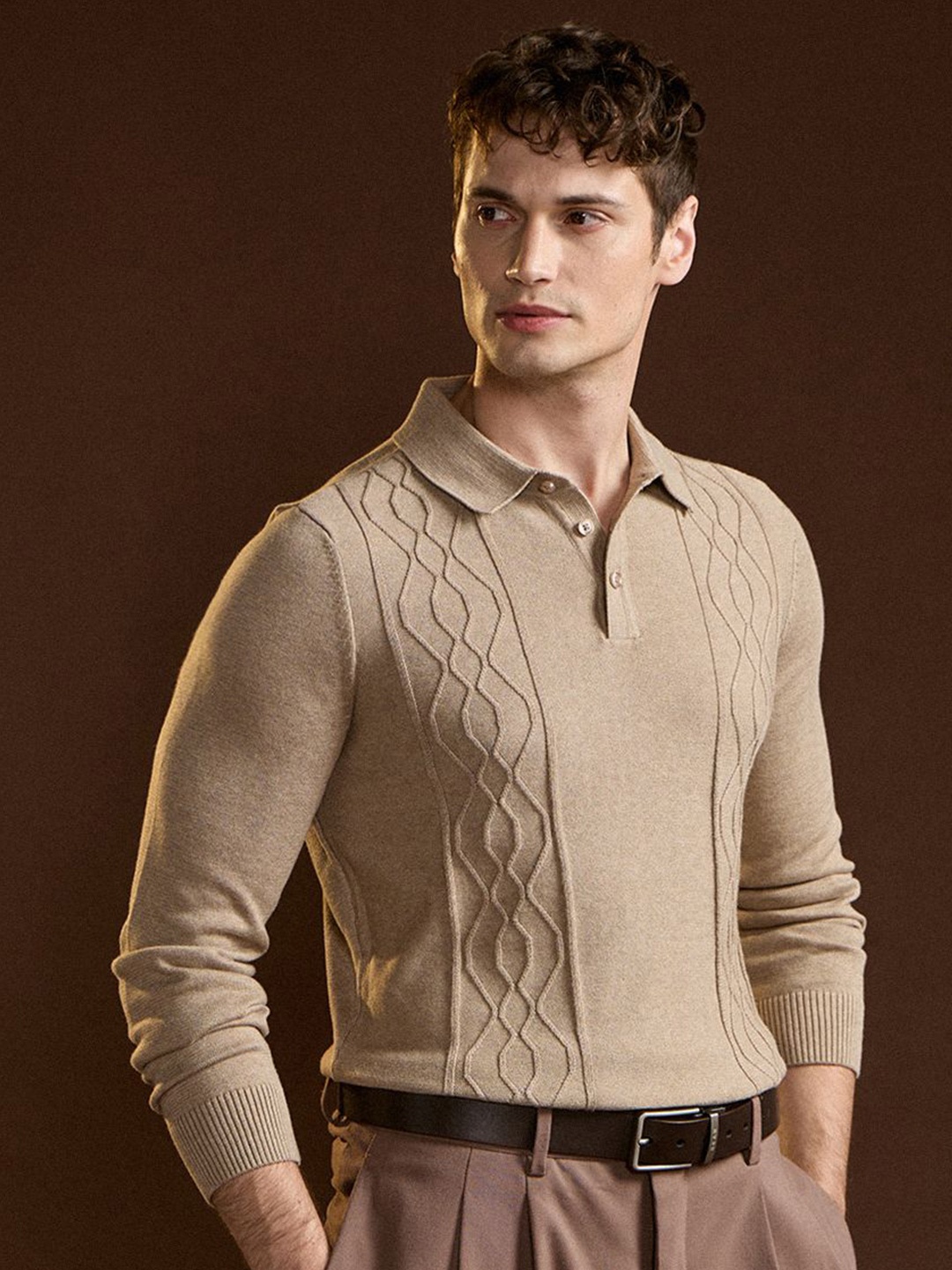 

THE BEAR HOUSE Men Polo Collar T-shirt, Brown