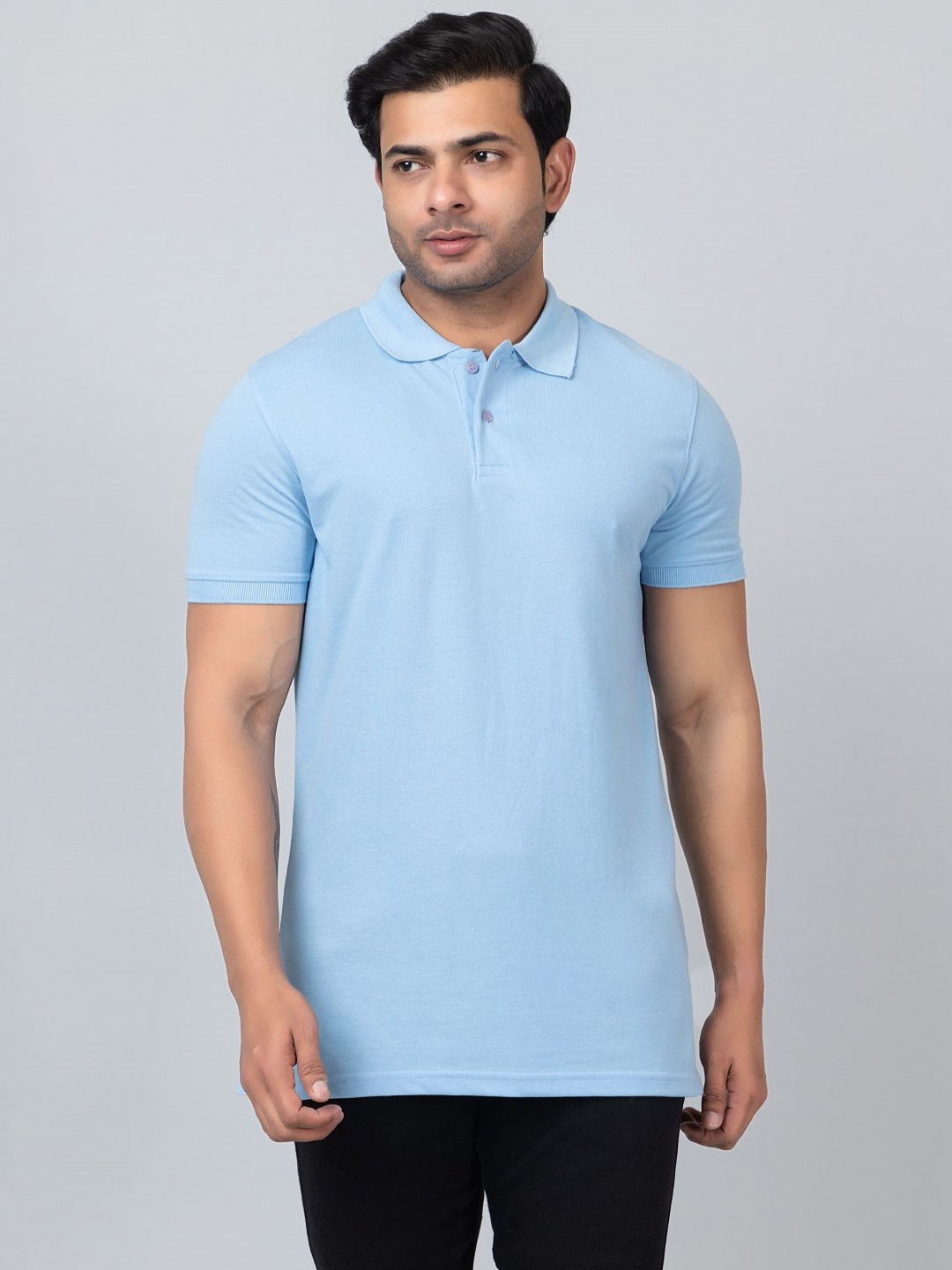 

PYRO SPIRIT Men Solid Polo Collar Cotton T-shirt, Turquoise blue