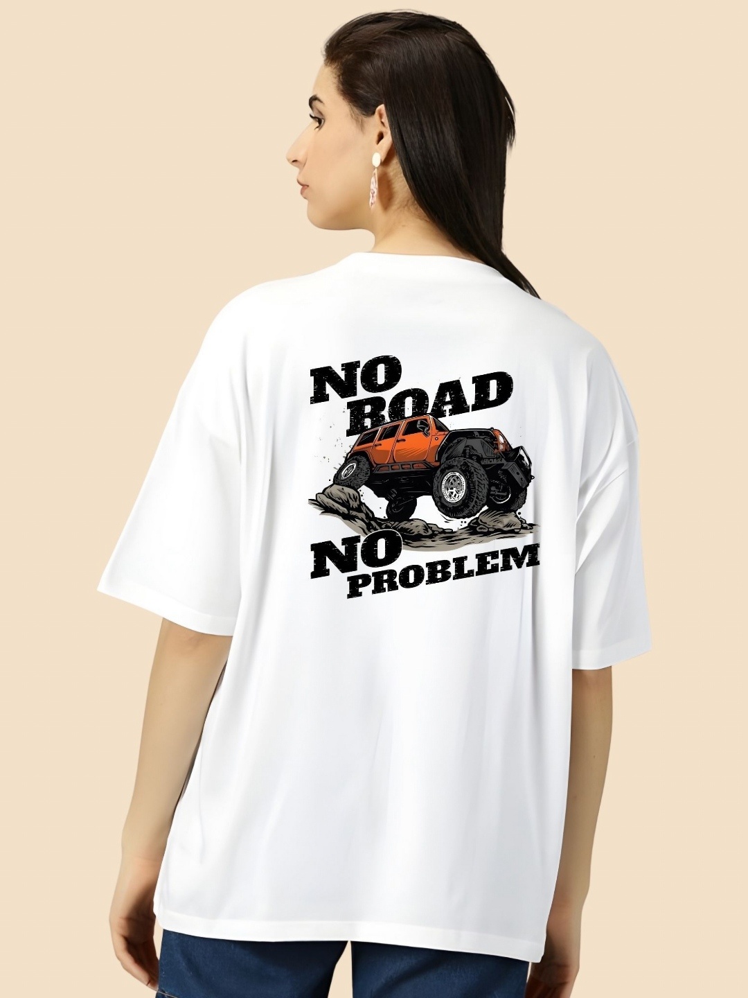 

SZN Women Graphic Printed Round Neck Cotton Oversized T-shirt, White