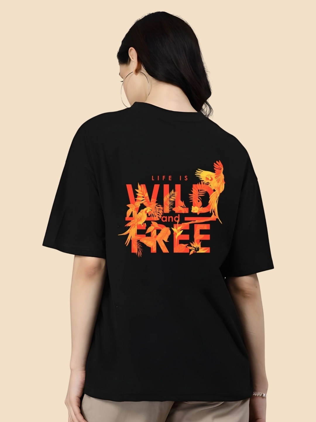 

SZN Women Typography Printed Round Neck Cotton Oversized T-shirt, Black