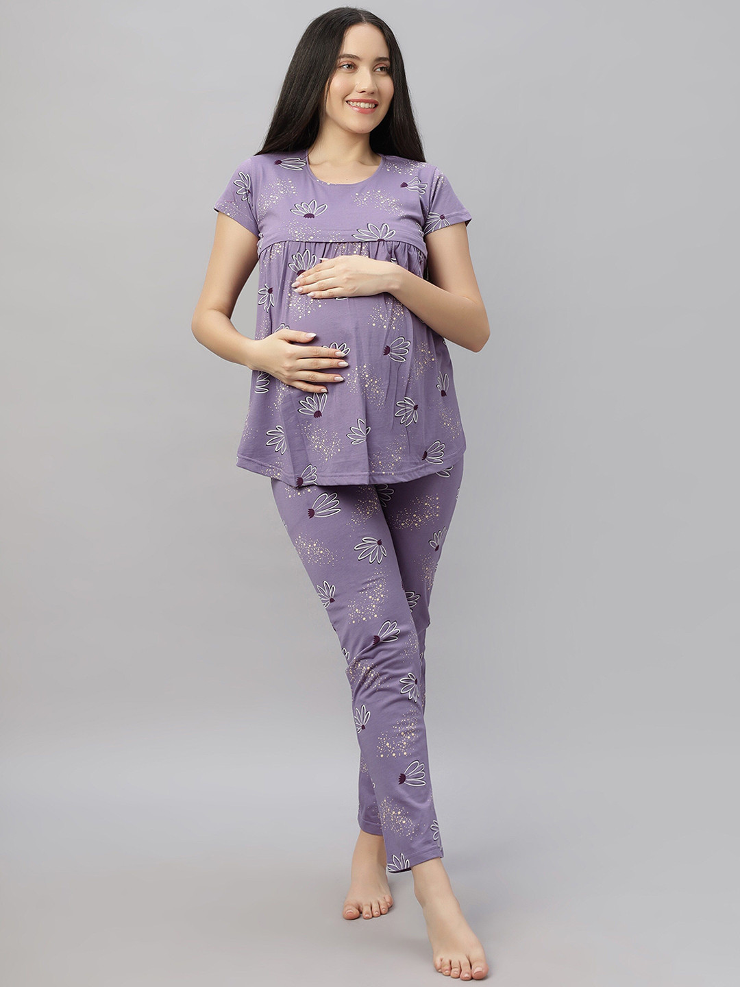 

DZZO Women Printed Night suit, Purple