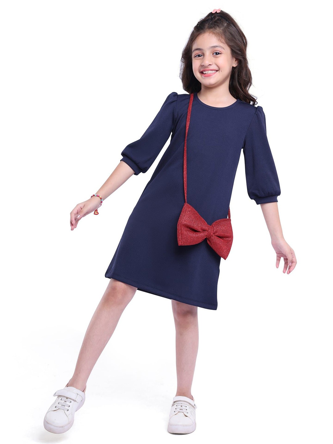 

Hola Bonita Girls A-Line Dress with Sling, Navy blue
