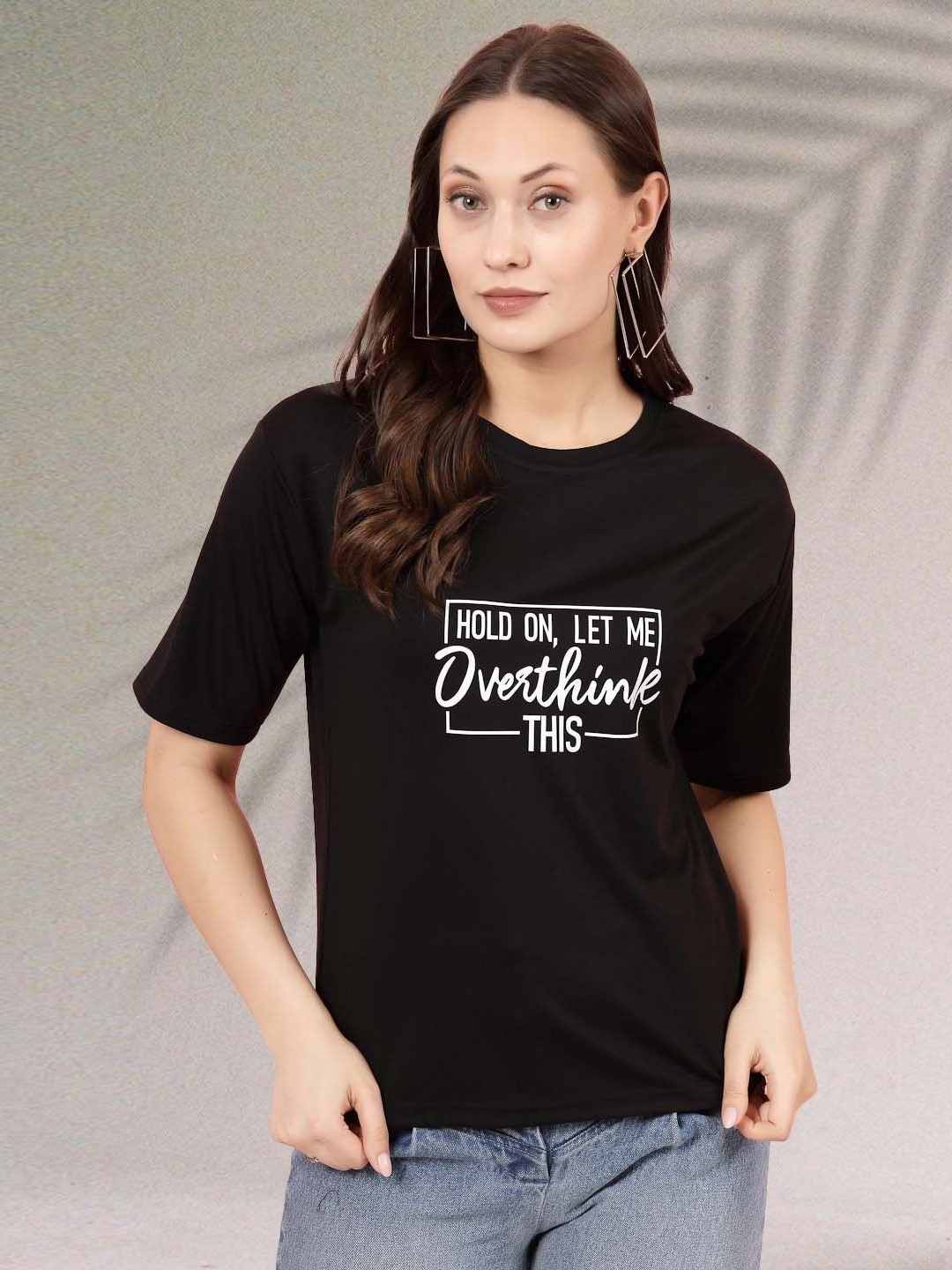 

Moda Rapido Women Typography Printed Round Neck Regular Fit T-shirt, Black